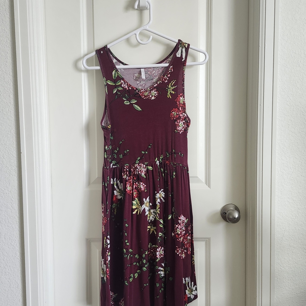Burgundy Floral Sleeveless Dress